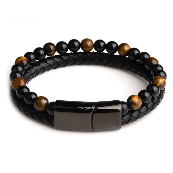 Bracelet Bouddhiste Pierres et Cuir Tressé — ZenCraft Edition