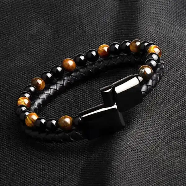 Bracelet Bouddhiste Pierres et Cuir Tressé — ZenCraft Edition