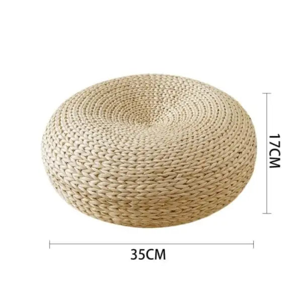 Coussin Rond Yoga en Rotin — Édition Signature